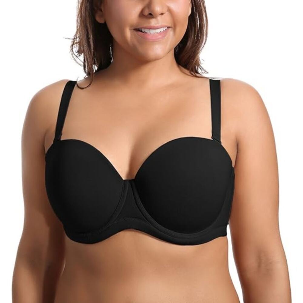 Delimira Women's Black Underwire Contour Full Coverage Strapless Bra Size 36DD - Picture 2 of 6